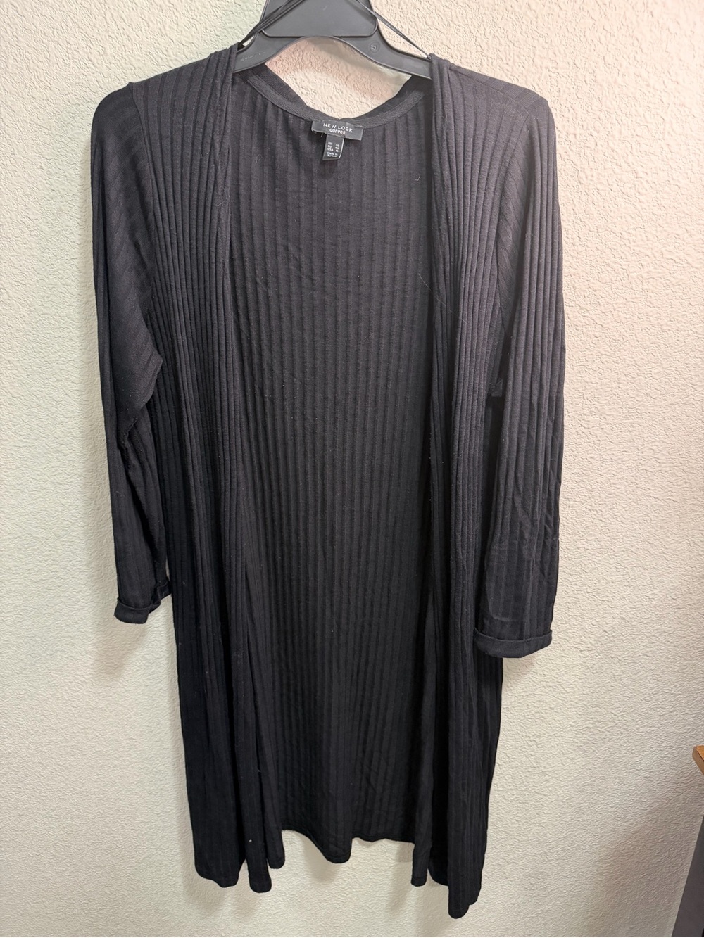 New Look Black Ribbed Open Front Long Cardigan